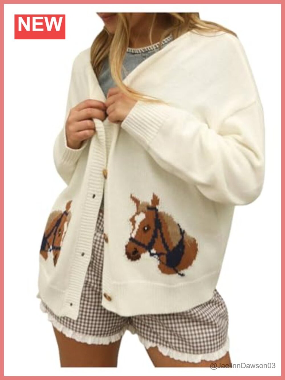 Horse Intarsia Knit Cardigan Sweater
